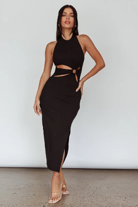 Crystal Skies Cut-Out Feature Midi Dress Black