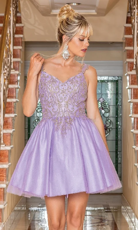 Embroidered-Bodice Short Glitter Hoco Dress 3295