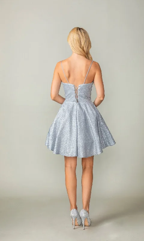 Cowl-Neck Short Glitter Homecoming Dress 3386