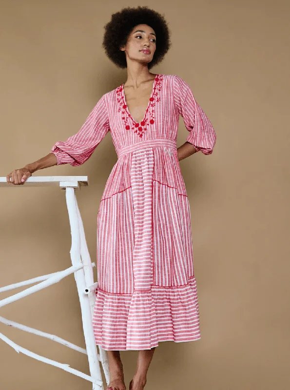 Mia Dress in Red Candy Stripe