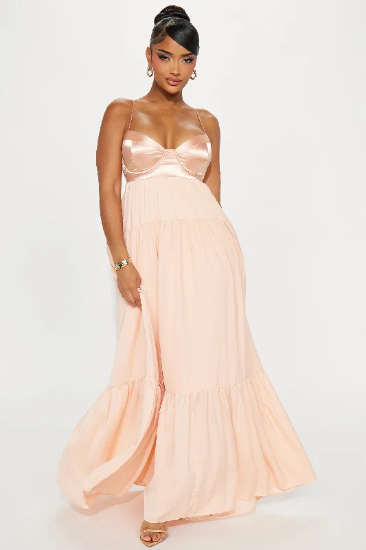 Elaina Satin Maxi Dress - Peach