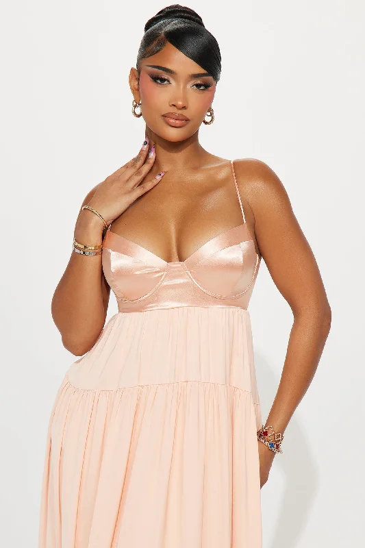 Elaina Satin Maxi Dress - Peach