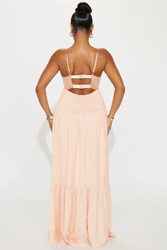 Elaina Satin Maxi Dress - Peach