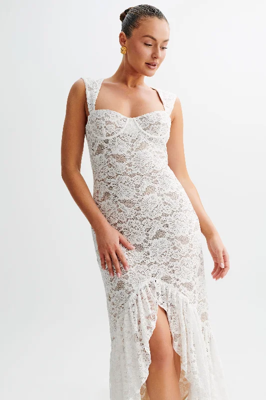 Elda Lace Plisse Maxi Dress - Ivory