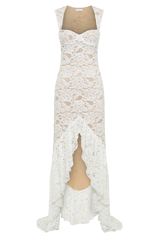 Elda Lace Plisse Maxi Dress - Ivory