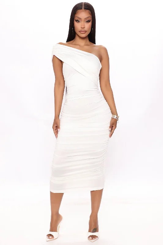 Emmalyn Ruched Midi Dress - White