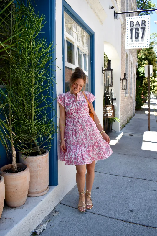 Folly Mini Dress Short Sleeve Pink Daisy Vine