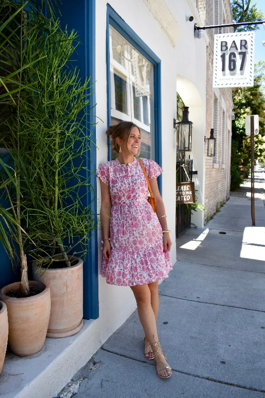 Folly Mini Dress Short Sleeve Pink Daisy Vine