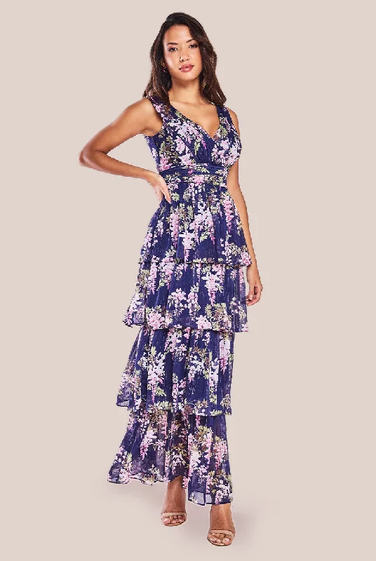 Goddiva Multilayered Chiffon Maxi Dress