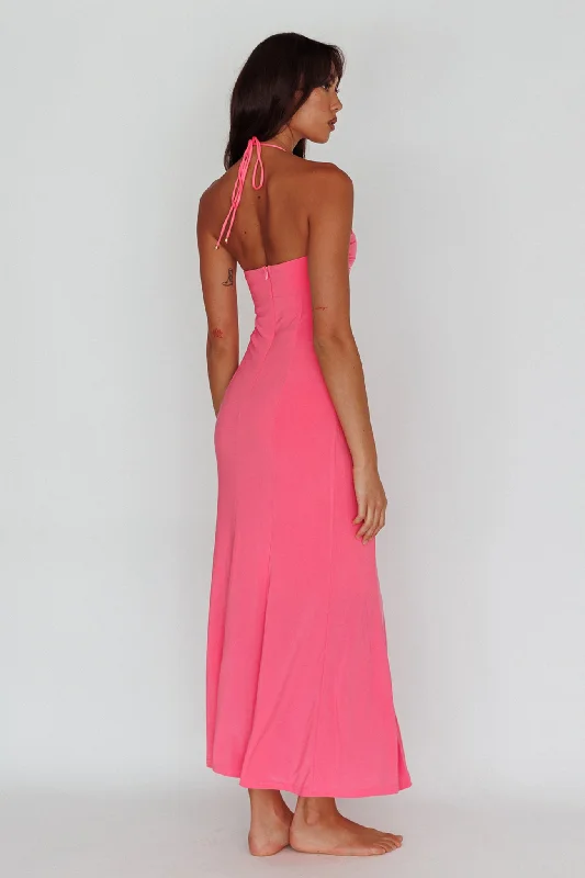 Ibiza Sunset Bust Flower Midi Dress Hot Pink