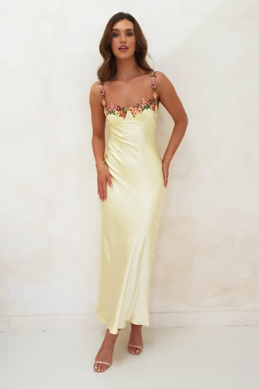 Klabelle Satin Maxi Dress | Butter Yellow