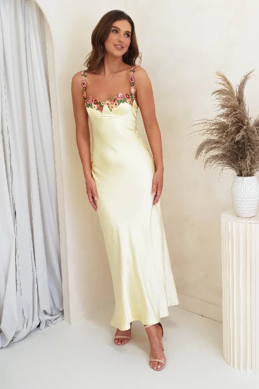 Klabelle Satin Maxi Dress | Butter Yellow