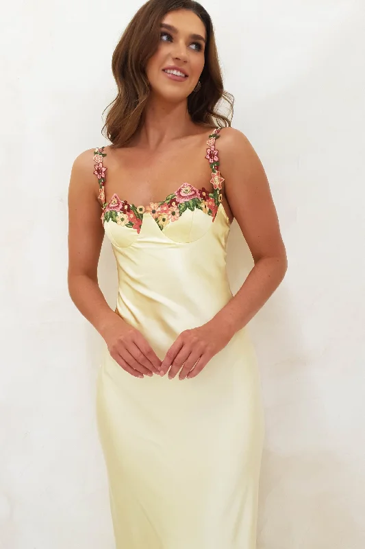 Klabelle Satin Maxi Dress | Butter Yellow