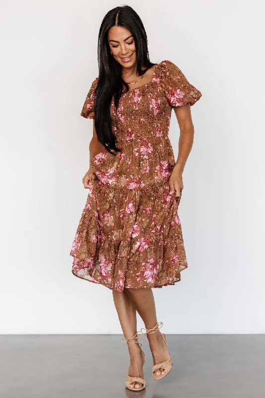 Lizzy Midi Dress | Copper + Pink