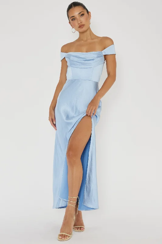 Lucinda Off-Shoulder V-Back Dress Blue