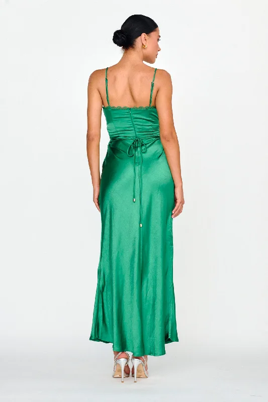 Silver Lining String Tie Waist Dress Forest Green