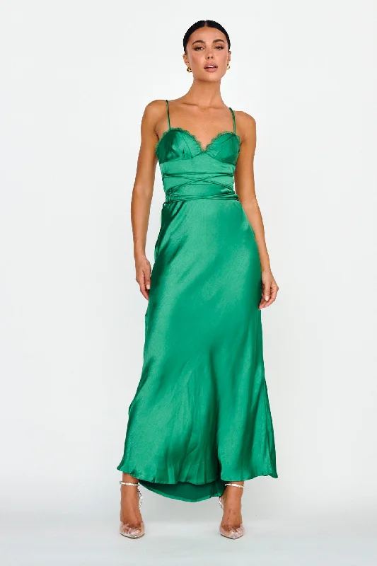 Silver Lining String Tie Waist Dress Forest Green