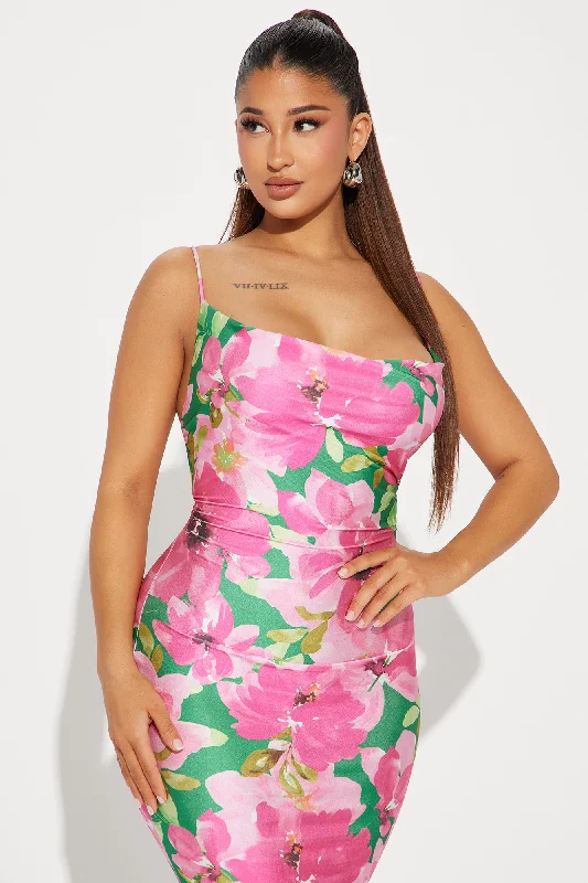 Tessa Tropical Midi Dress - Pink/combo