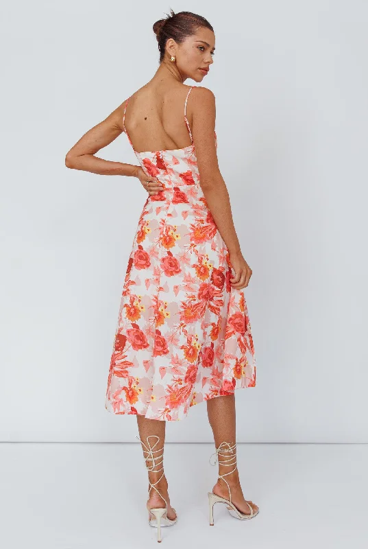 Weekender Spaghetti Strap Midi Dress Floral Peach