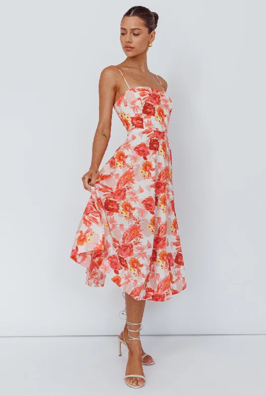 Weekender Spaghetti Strap Midi Dress Floral Peach