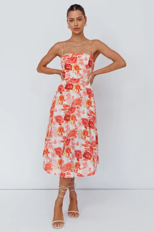 Weekender Spaghetti Strap Midi Dress Floral Peach