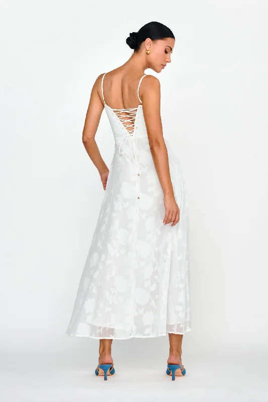 Well Wishing Textured Laced Back Midi Dress White