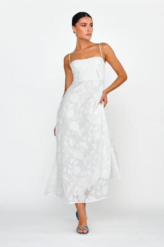 Well Wishing Textured Laced Back Midi Dress White