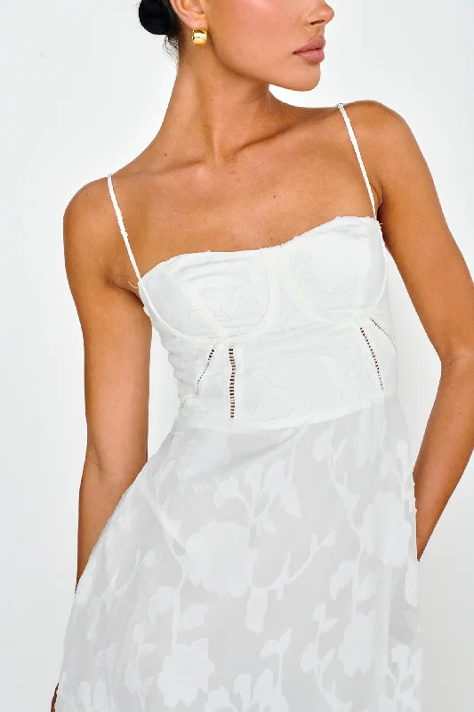 Well Wishing Textured Laced Back Midi Dress White