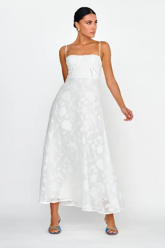 Well Wishing Textured Laced Back Midi Dress White