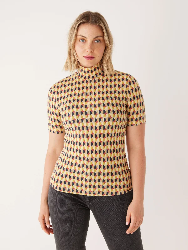 The Printed Short Sleeve Mockneck