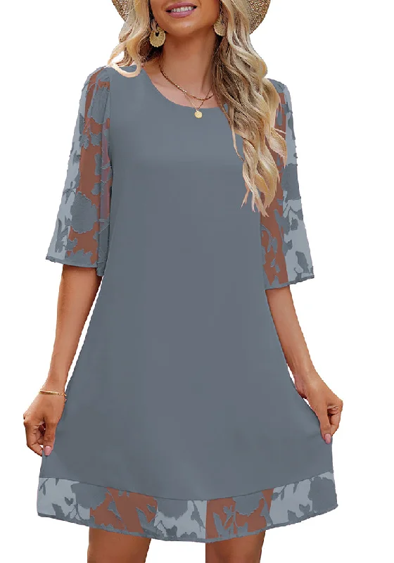 3/4 Sleeve Dress for Women Shift Cute Summer Tunic Floral Lace Dresses