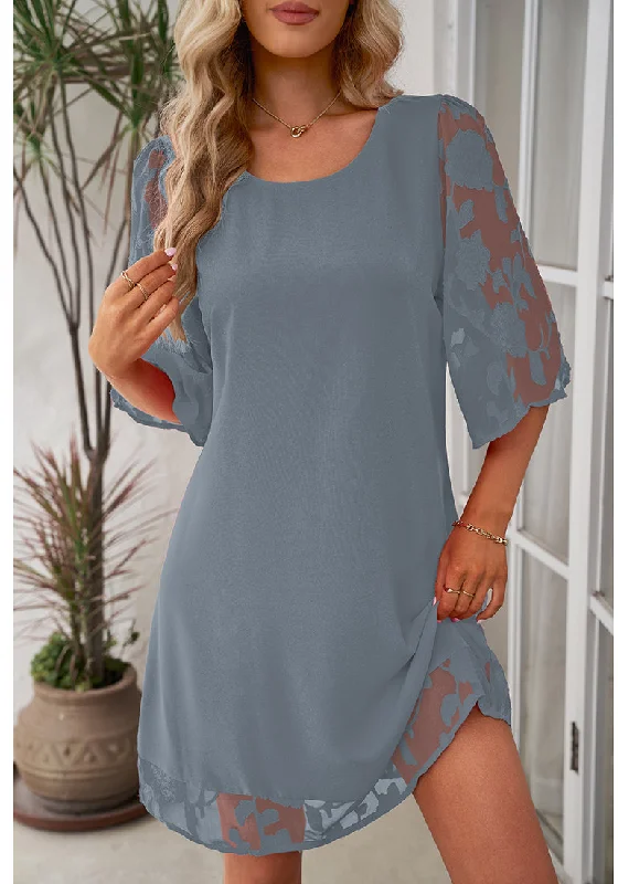 3/4 Sleeve Dress for Women Shift Cute Summer Tunic Floral Lace Dresses