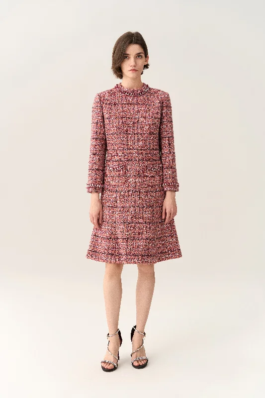 Checked Braid-trim Patch Pocket A-line Dress