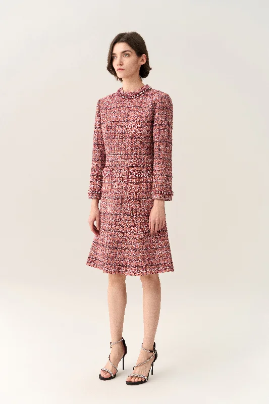 Checked Braid-trim Patch Pocket A-line Dress