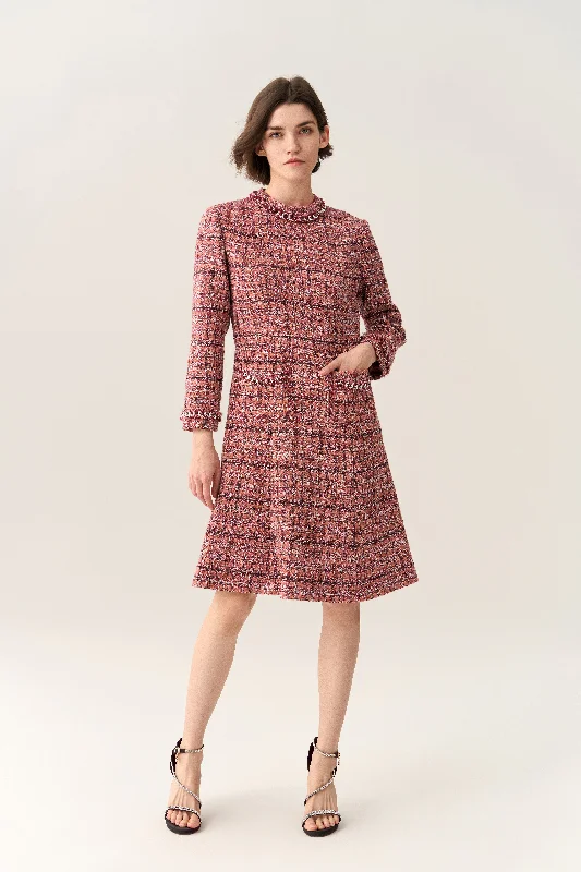 Checked Braid-trim Patch Pocket A-line Dress