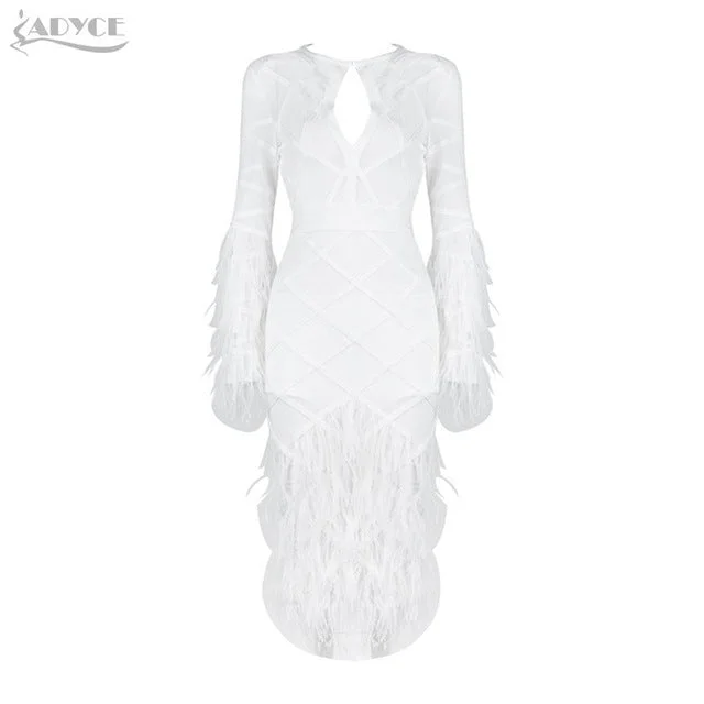 ADYCE  Woman Brand Sexy O Neck White Women Bandage dress New Winter Celebrity Evening Party Dress Vestidos Clubewear