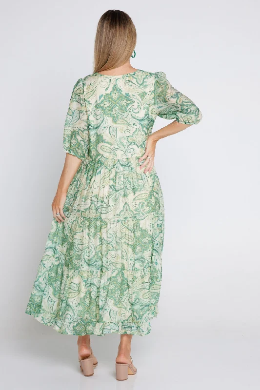 Azura Dress - Green Paisley