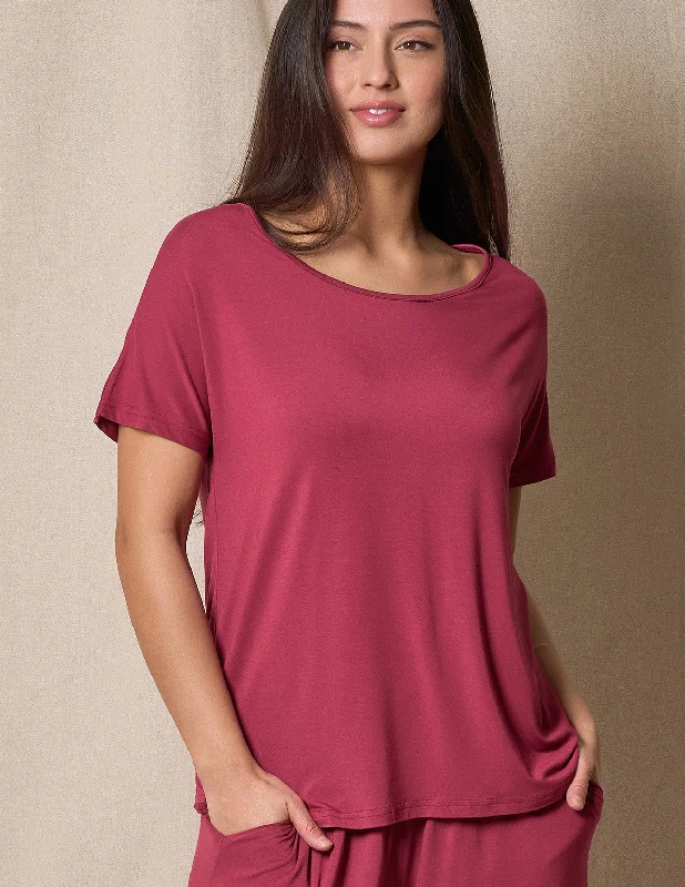 Bamboo Dolman Pajama Tee - Burgundy Rose