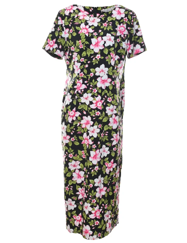 Black Floral Print Maxi Dress - L