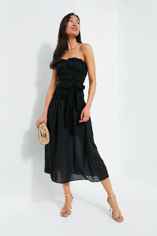 Black Ruched Tie Front Dress