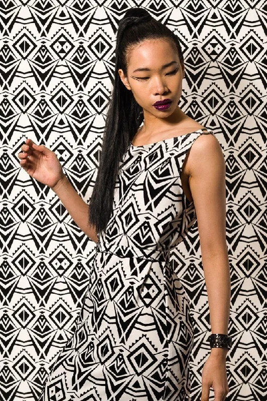 Black White Geometric Pattern Dress