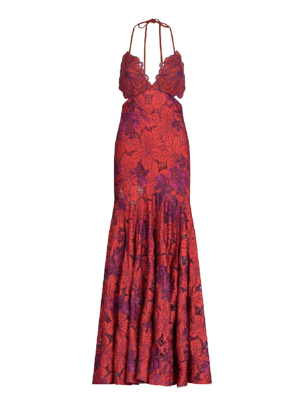 Cara Dress Red Magenta Embroidery