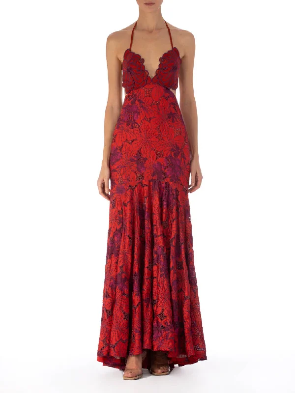 Cara Dress Red Magenta Embroidery