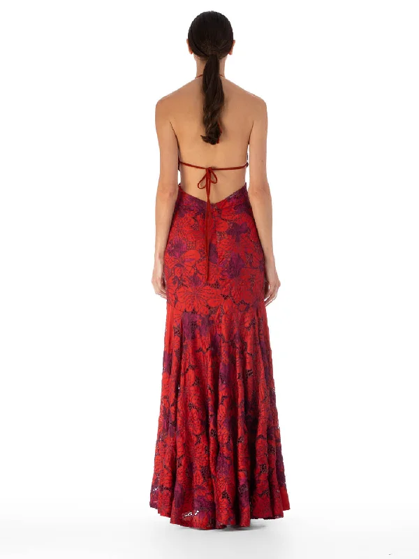 Cara Dress Red Magenta Embroidery