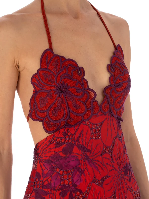 Cara Dress Red Magenta Embroidery