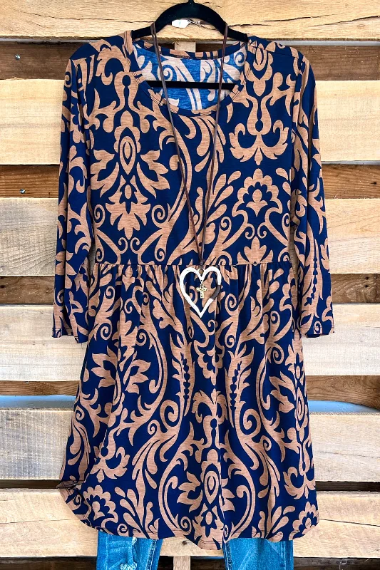 Charming Damask Dress - Navy