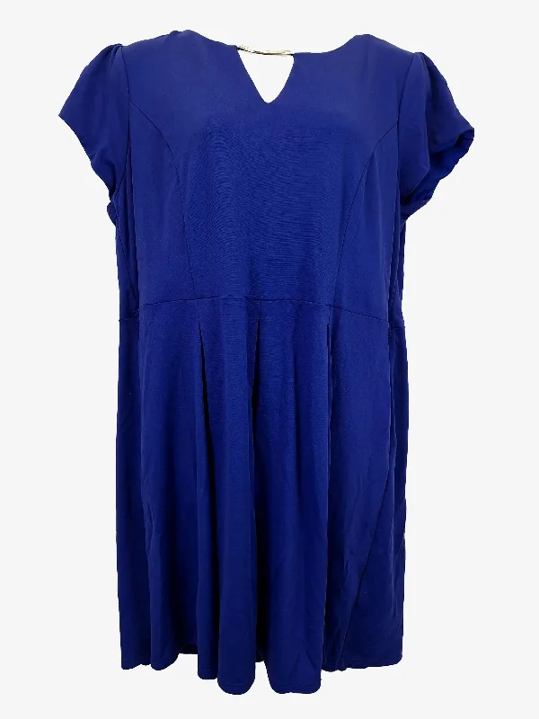 City Chic Electric Blue Stretch Pleated Midi Dress Size 24