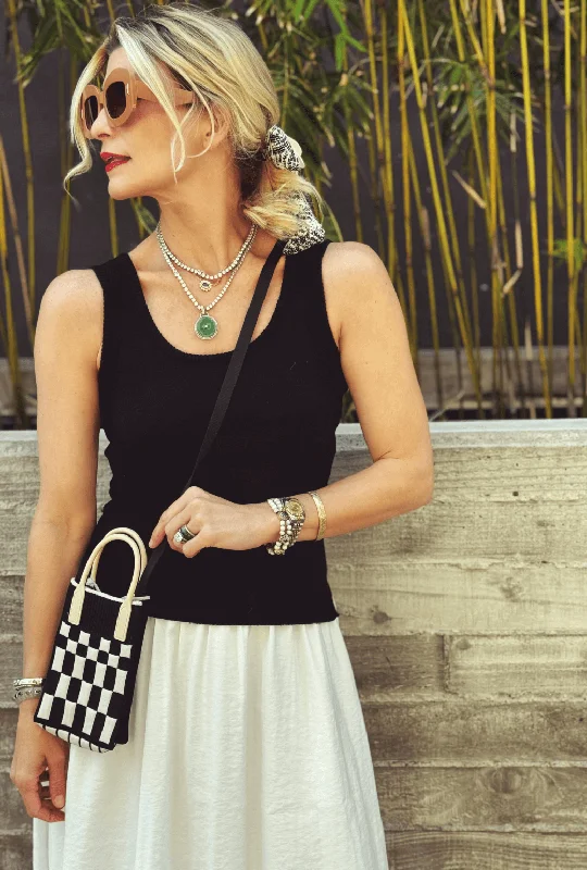 Color Block Tank Dress - Black & Off White