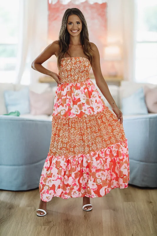 Constantly Adored Ruffle Maxi Dress - Orange Lemon Pink