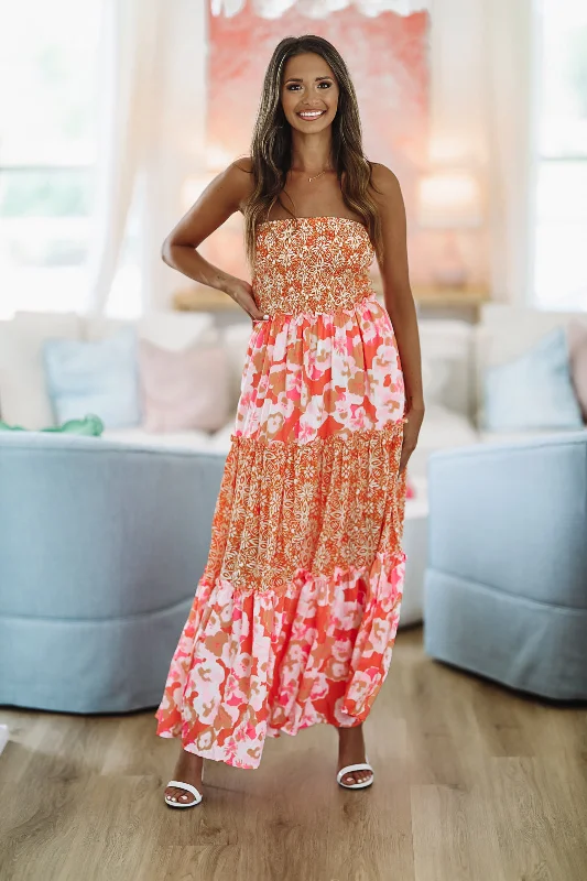 Constantly Adored Ruffle Maxi Dress - Orange Lemon Pink